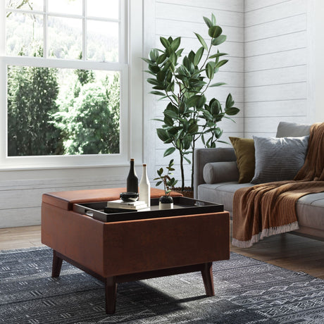 Owen - Tray Top Small Coffee Table Upholstered Storage Ottoman - view 13