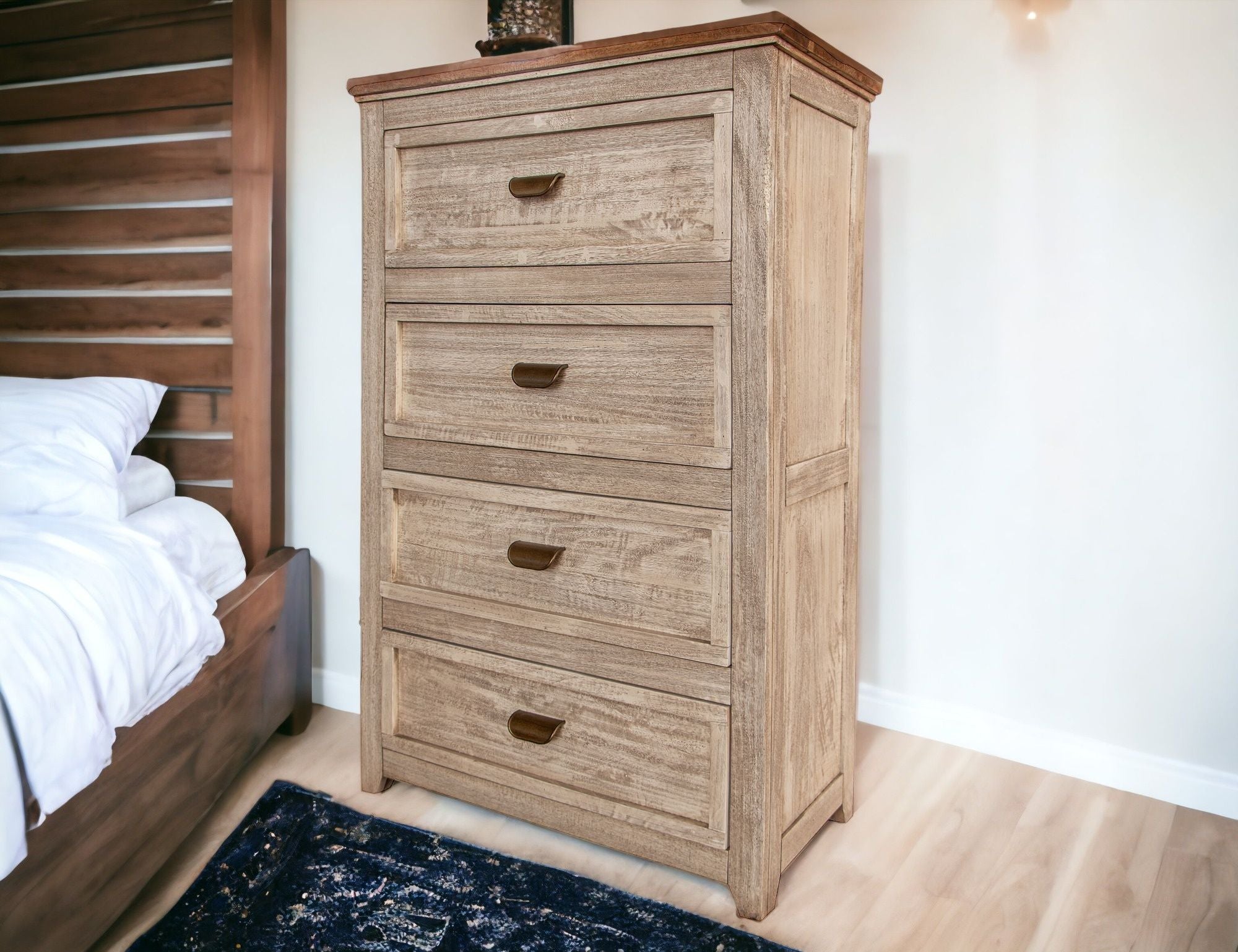 Solid Wood Four Drawer Chest - Cream