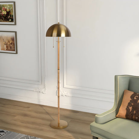 Allure - 2 Light Floor Lamp, Gold, Natural Tube, Double On / Off Pull Chain - Gold / Rattan by Ashcroft Furniture | Bel Furniture