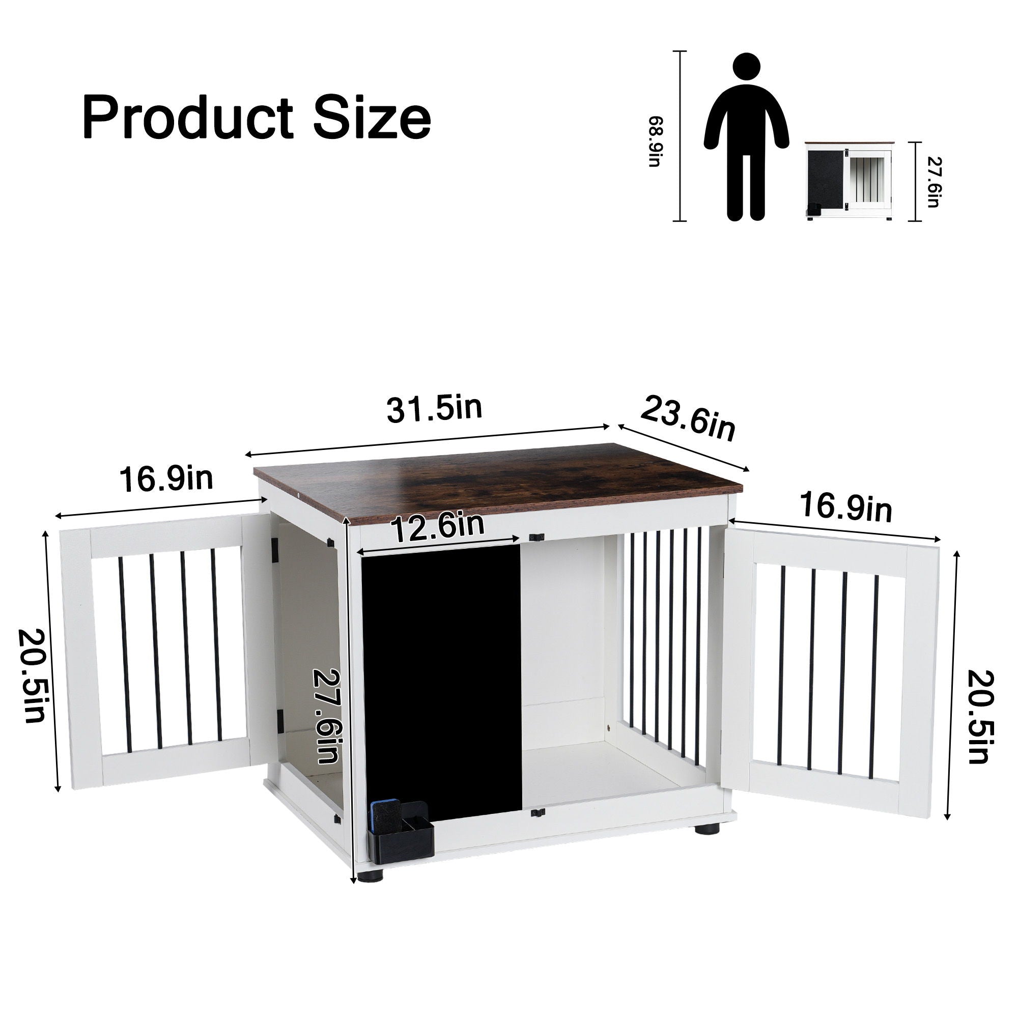 Doodle - Dog Cage, Kennel With 2 Doors, Dog Crate Interior Furniture, Heavy Duty Wooden Dog Cage For Medium And Small Dogs - White