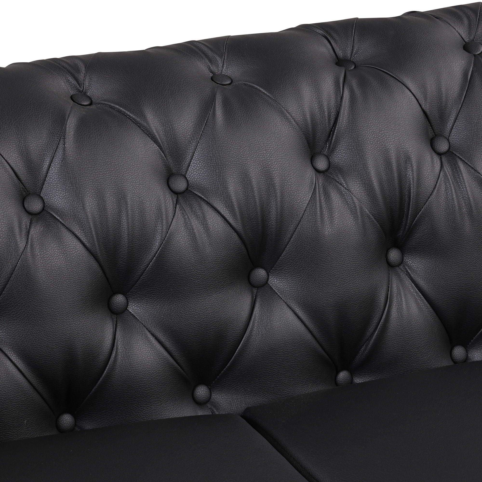 Modern Sofa Couch PU Upholstered Sofa With Sturdy Metal Legs, Button Tufted Back, Single Sofa Chair For Living Room, Apartment, Home Office - Black