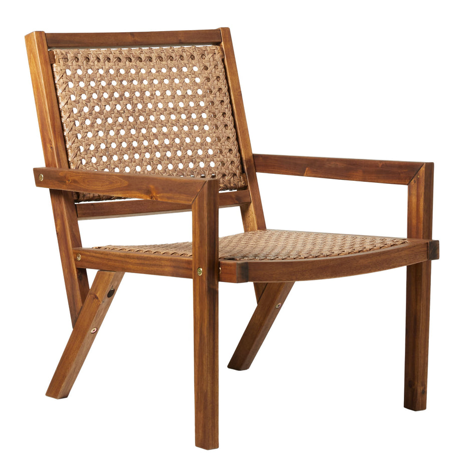 Coastal Solid Wood And Rattan Outdoor Accent Chair - Dark Brown