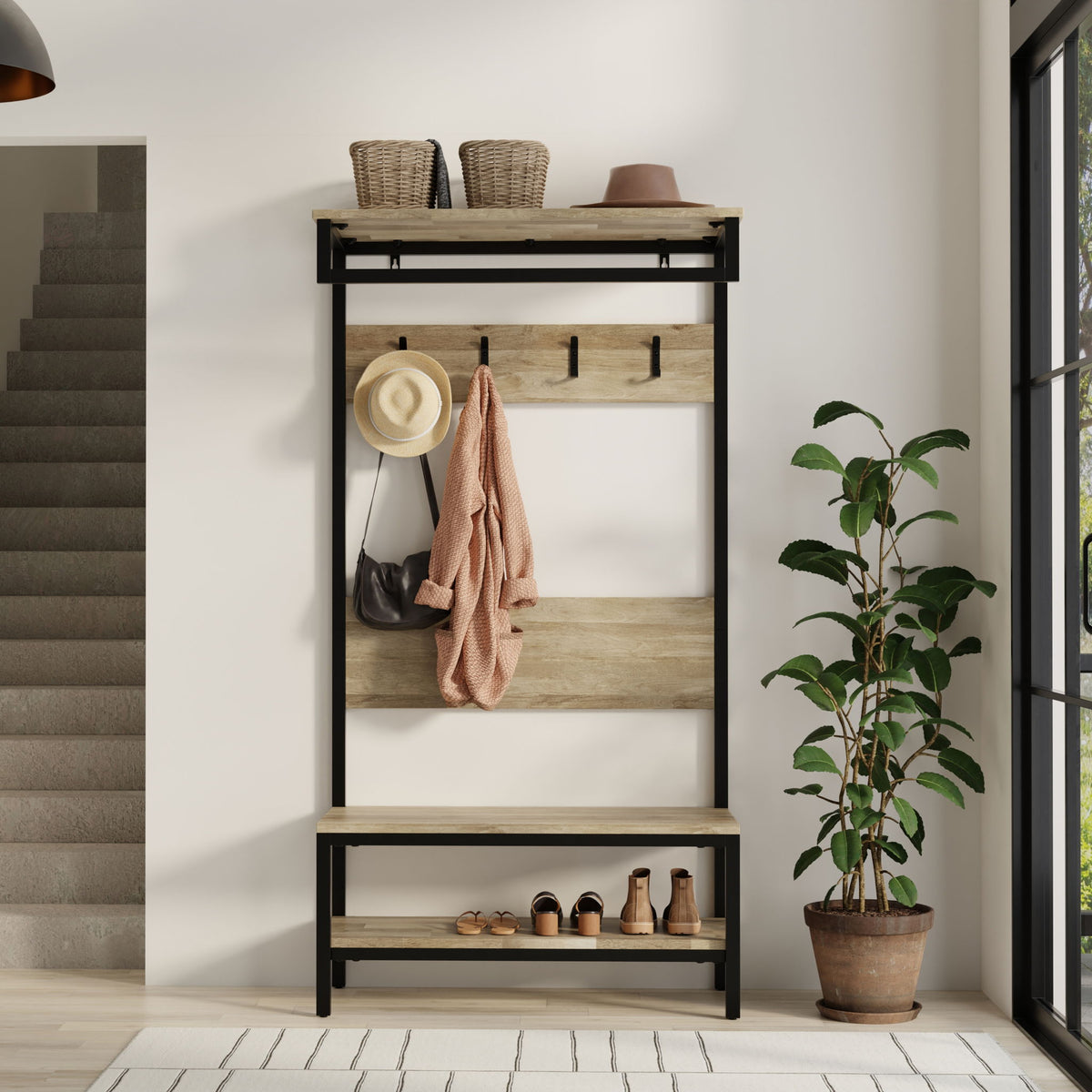 Westmont - Entryway Hall Tree Bench - Natural