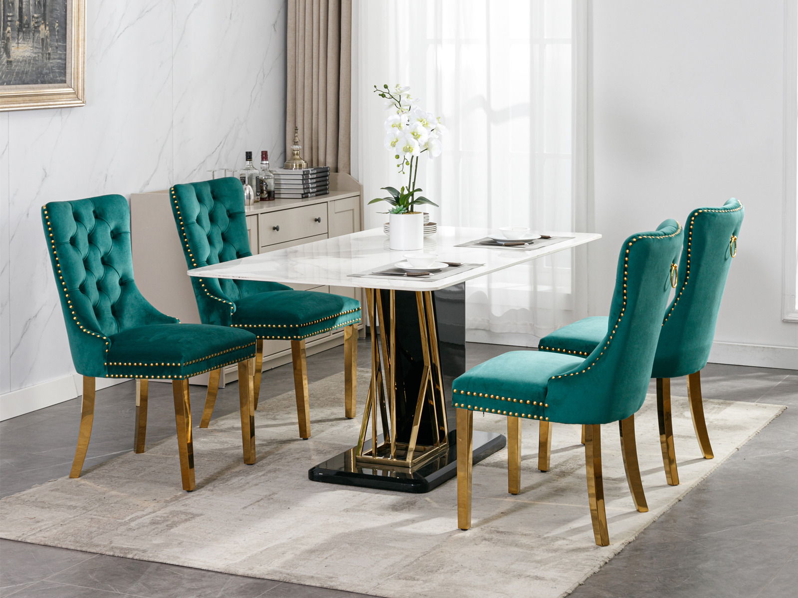 Nikki - Modern, High-End Tufted Solid Wood Contemporary Velvet Upholstered Dining Chair With Golden Stainless Steel Plating Legs, Nailhead Trim (Set of 2)