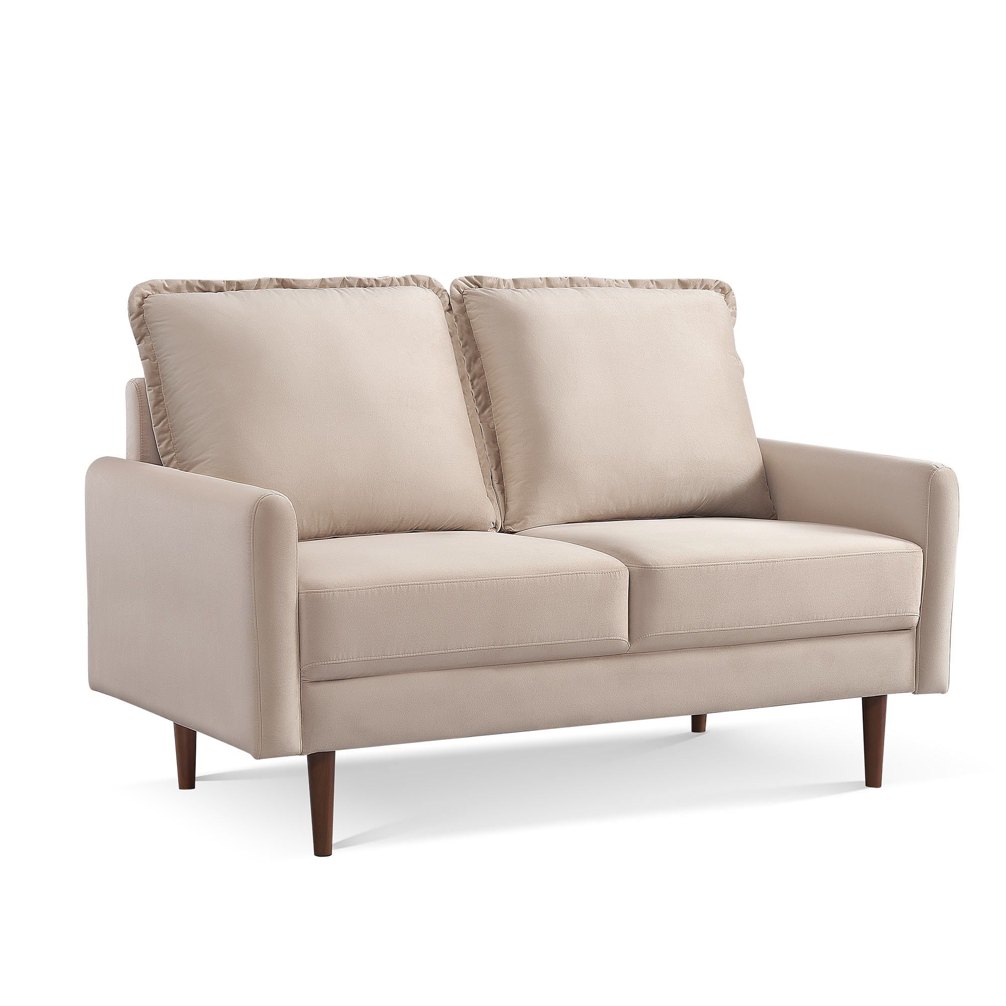 Brown Velvet Loveseat - Dark / Beige