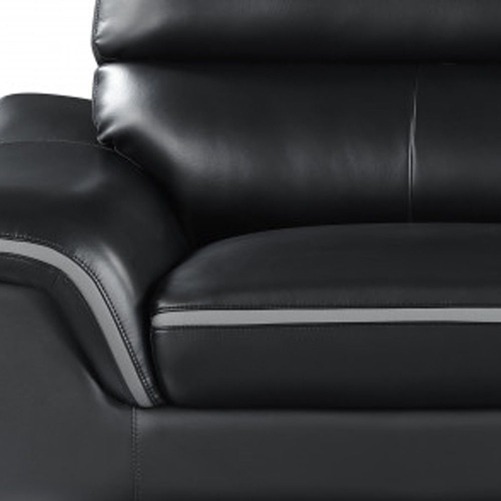 Sofa With Silver Legs Leather - Black