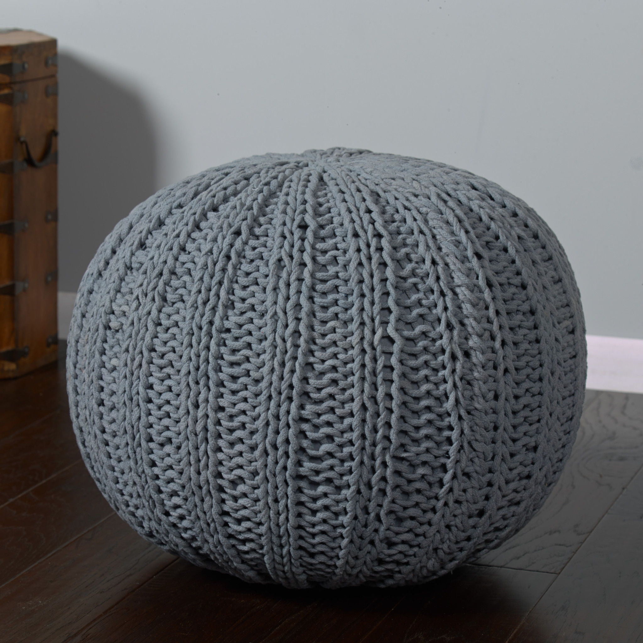 Cotton Round Ottoman - Gray