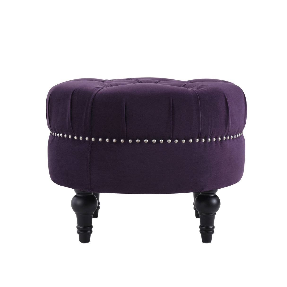 Dawn - Tufted Round Ottoman Nailhead Accents - Purple by Jennifer Taylor Home | Bel Furniture