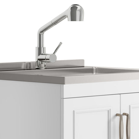 Laundry Cabinet With Faucet And Stainless Steel Sink - White by Simpli-Home | Bel Furniture