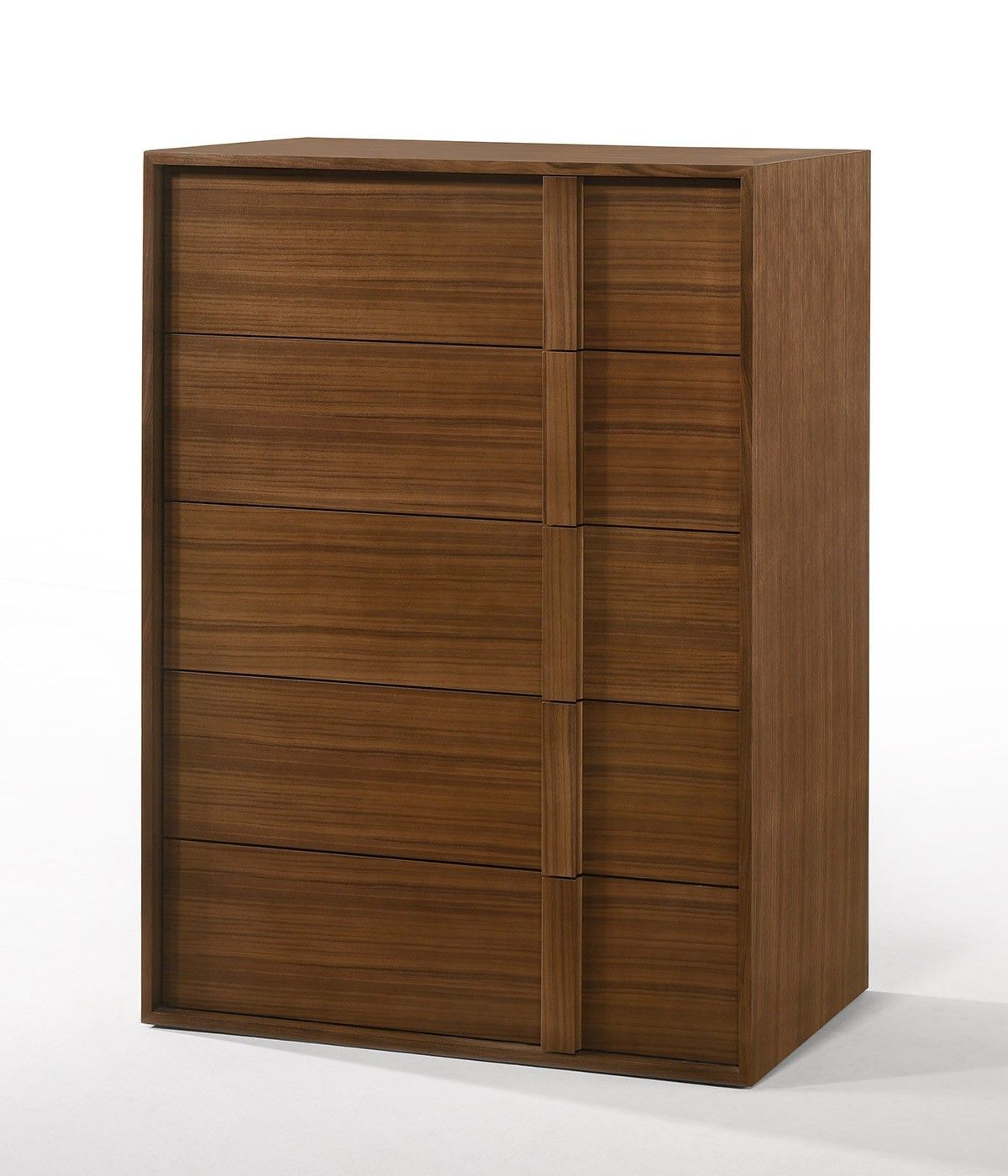 Wood Contemporary Five Drawer Dresser - Walnut Brown