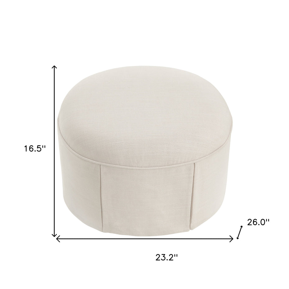 Linen Oval Ottoman - Beige