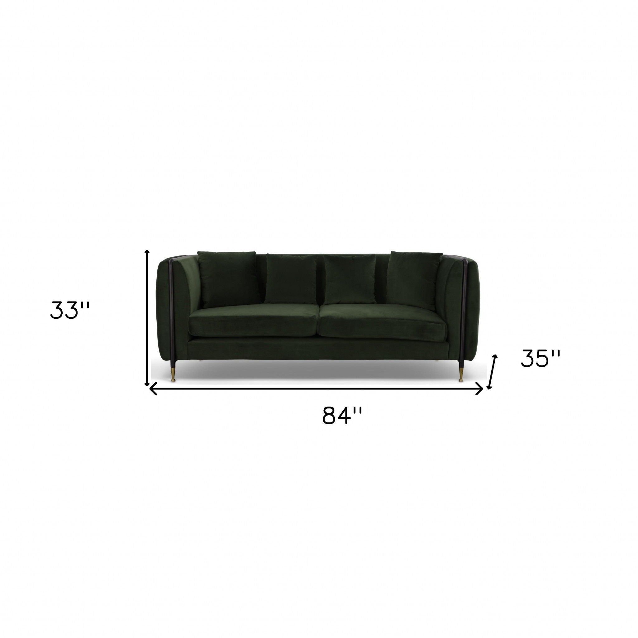 Velvet Sofa With Black And Gold Legs - Dark Green