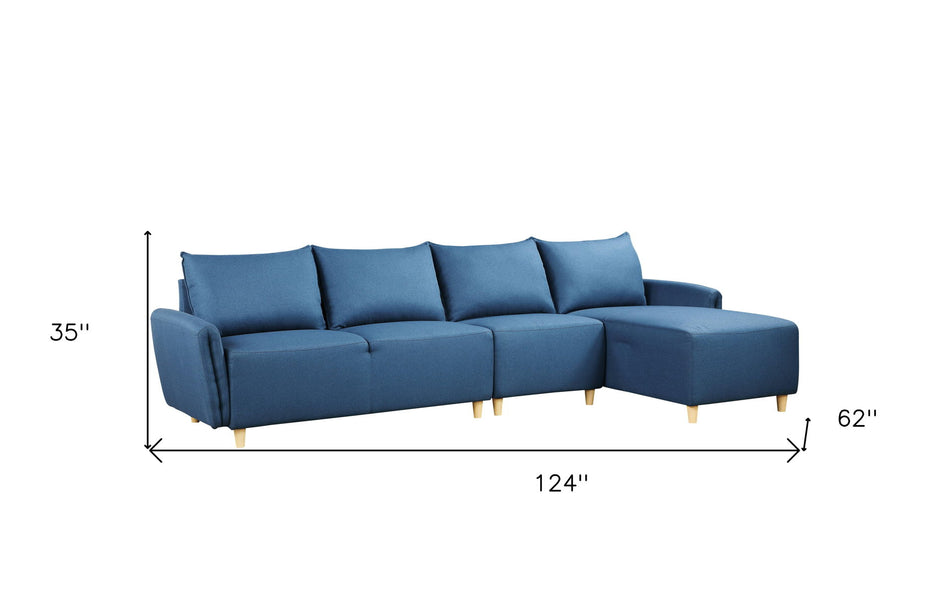 Modular L Shaped Three Piece Sofa And Chaise - Blue