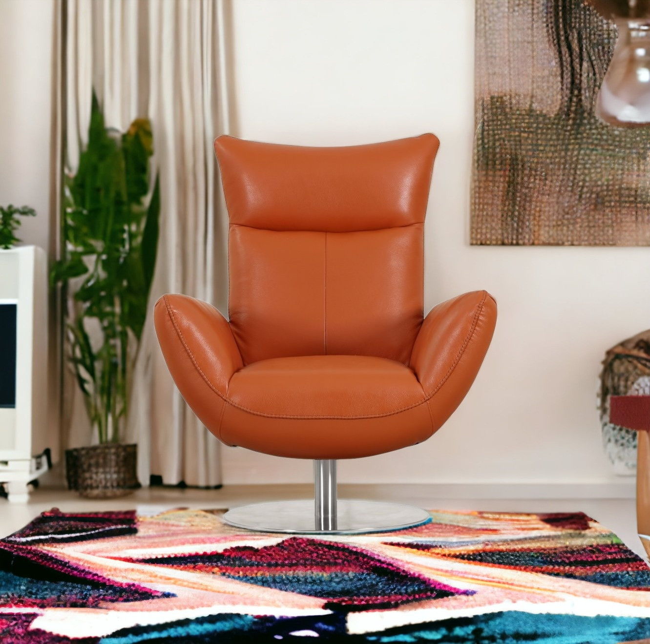 Contemporary Leather Lounge Chair - Orange