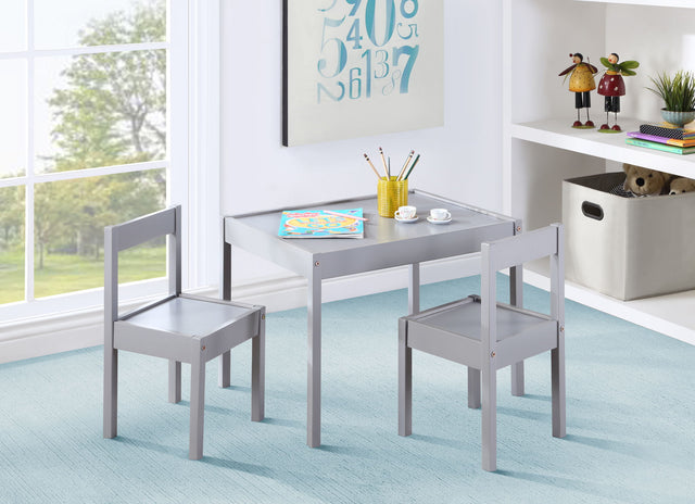 Della - 3-Piece Solid Wood Kids Table & Two Chair Set Pearl Silver by Simple Living | Bel Furniture