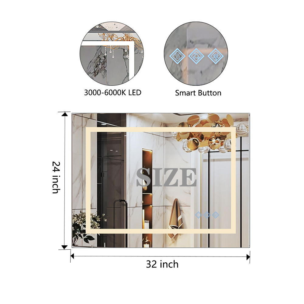 3000-6000K LED Bathroom Mirror With Lights, Anti-Fog Dimmable Lighted Wall Mounted Vanity Mirror Master Bath Modern Makeup (Only Mirrors, Not Cabinets) Horizontal & Vertical