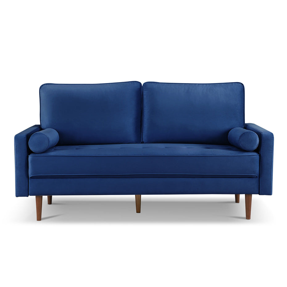 Velvet Sofa And Toss Pillows With Dark Brown Legs - Blue