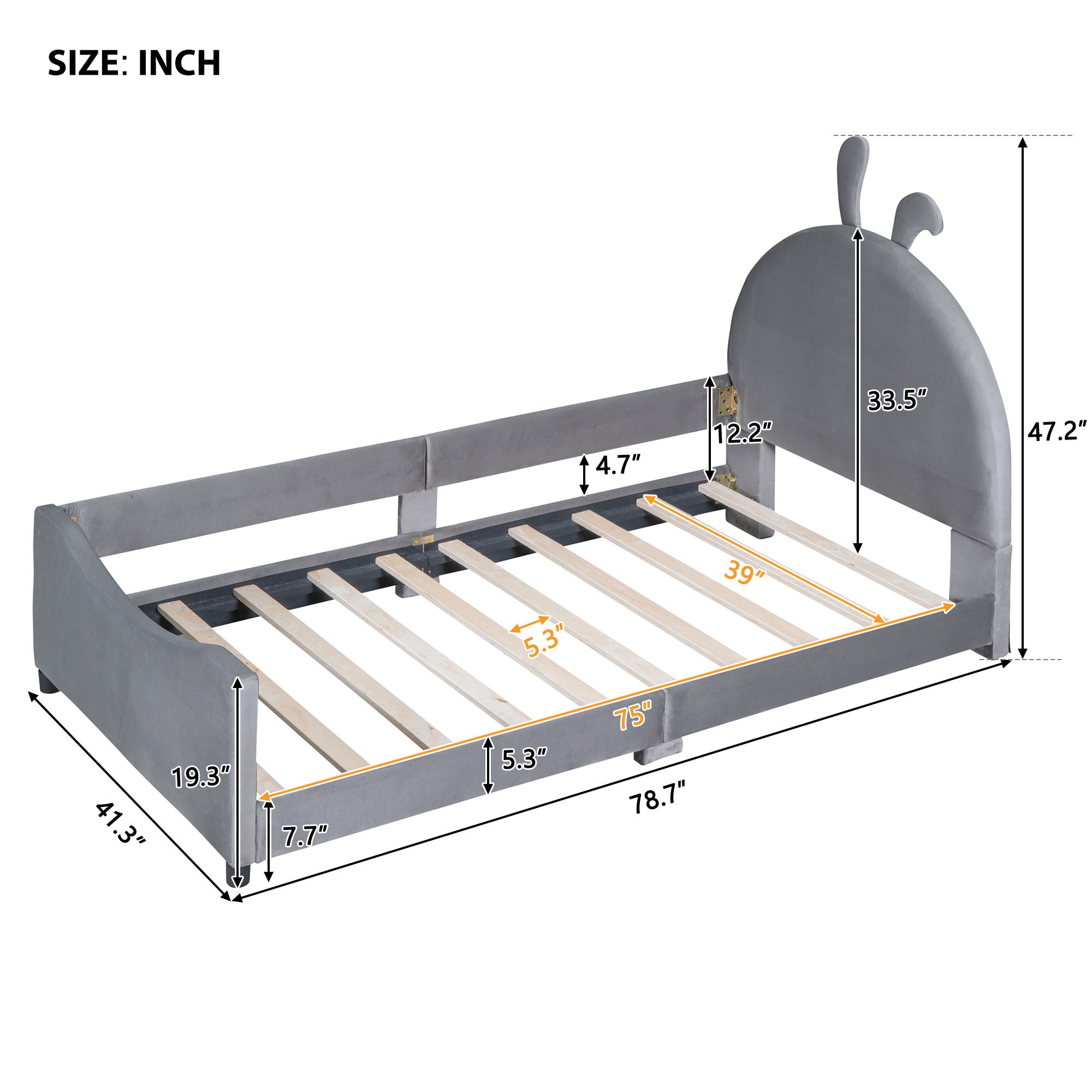 Upholstered Daybed With Rabbit Ear Shaped Headboard