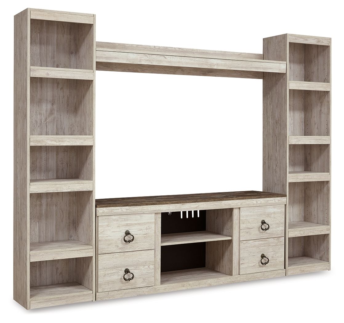 Willowton - Whitewash - 4-Piece Entertainment Center by Signature Design by Ashley® | Bel Furniture