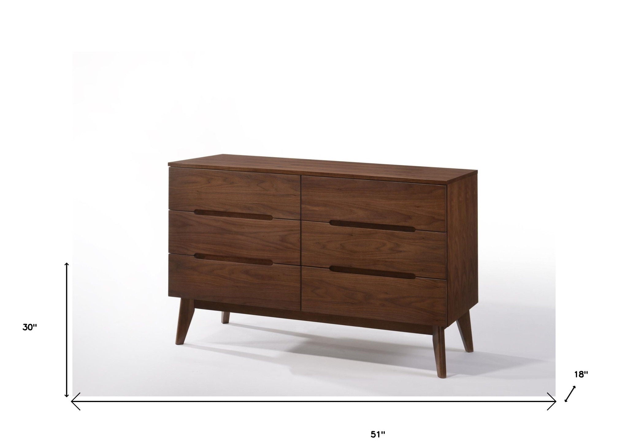 Solid Wood Six Drawer Double Dresser - Walnut