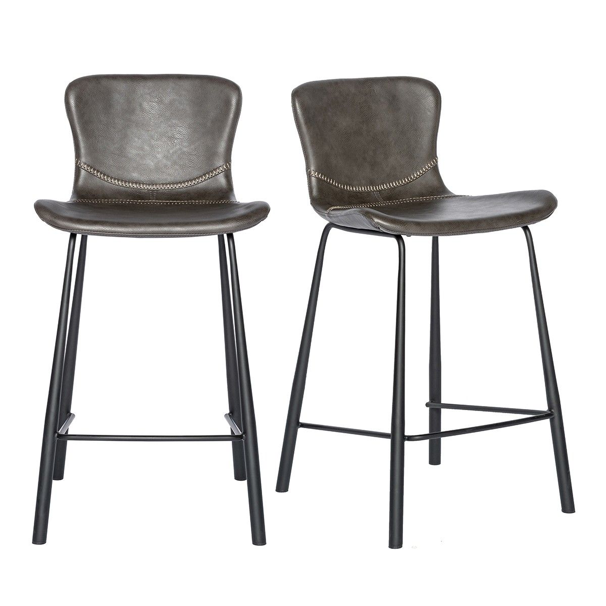 Steel Low Back Counter Height Bar Chairs (Set of 2) - Gray / Black