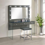 Afshan - 3-Drawer Vanity Set With Lighting - Gray High Gloss by CoasterEssence | Bel Furniture