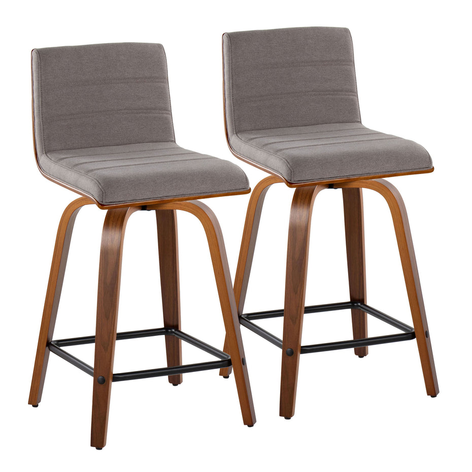 Vasari - Mid Century Modern Fixed Height Counter Stool With Swivel With Square Footrest (Set of 2)