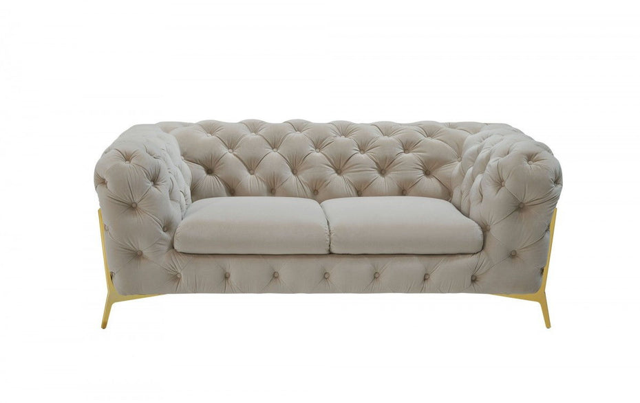 Glam Velvet And Gold Loveseat - Beige