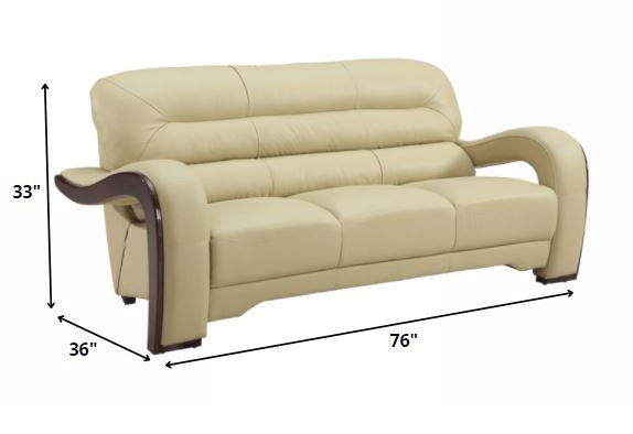 Three Piece Indoor Genuine Leather Six Person Seating Set - Beige