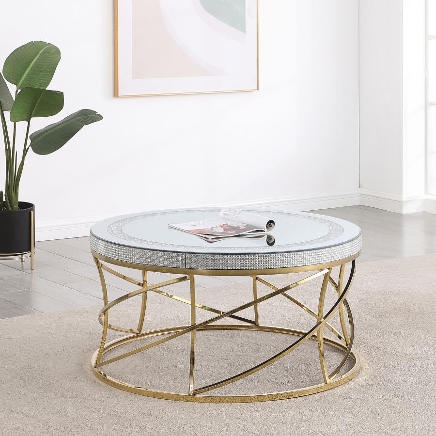 Elise - Round Mirror Top Stainless Steel Coffee Table - Gold by CoasterEveryday | Bel Furniture