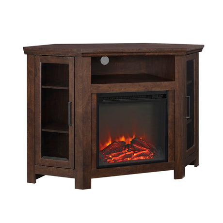 Classic Glass Door Fireplace TV Stand For Tvs Up To 55" Dark Brown by Walker Edison | Bel Furniture