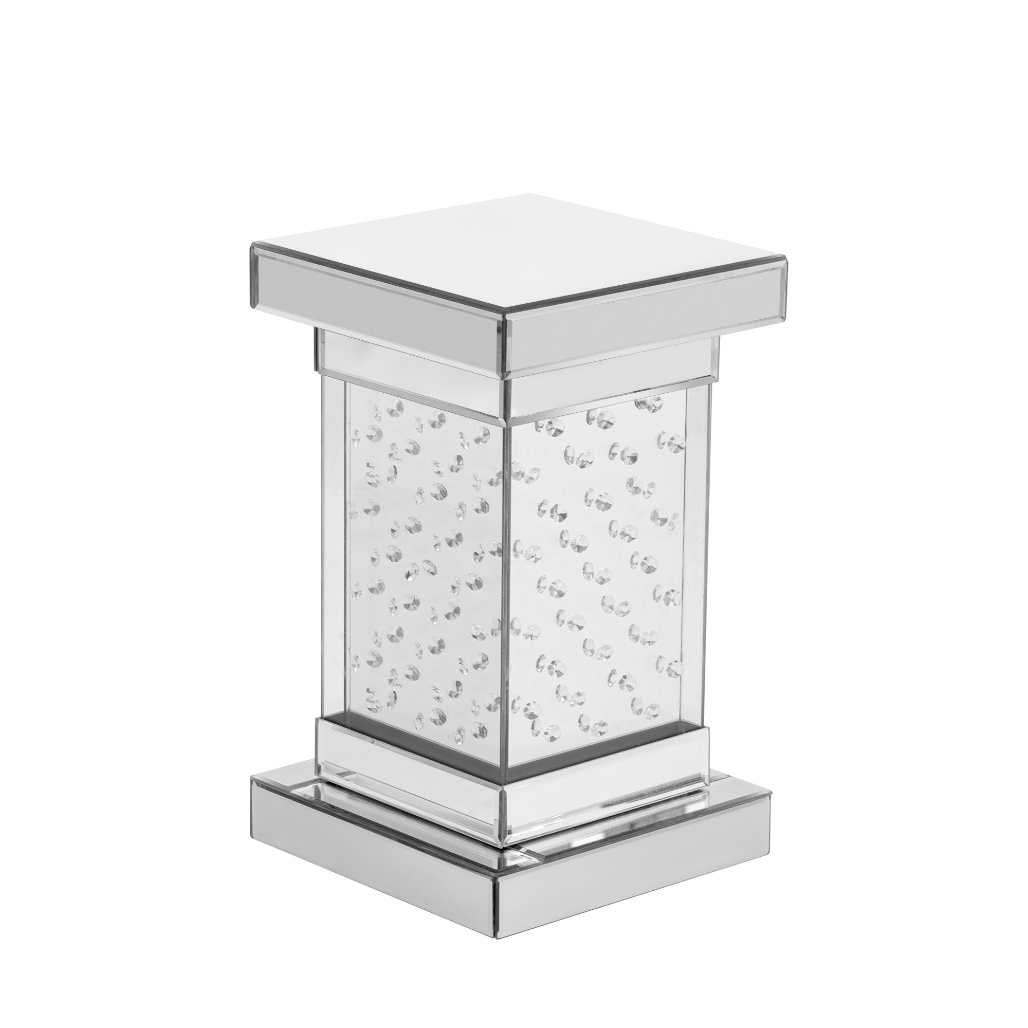 Square Mirrored End Table With Led Lights, Modern Side Table With Crystal Inlay For Living Room