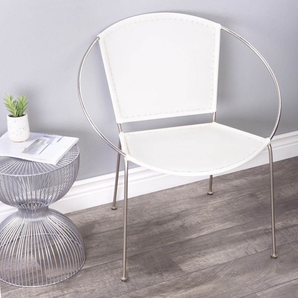 Faux Leather Side Chair - White / Gray