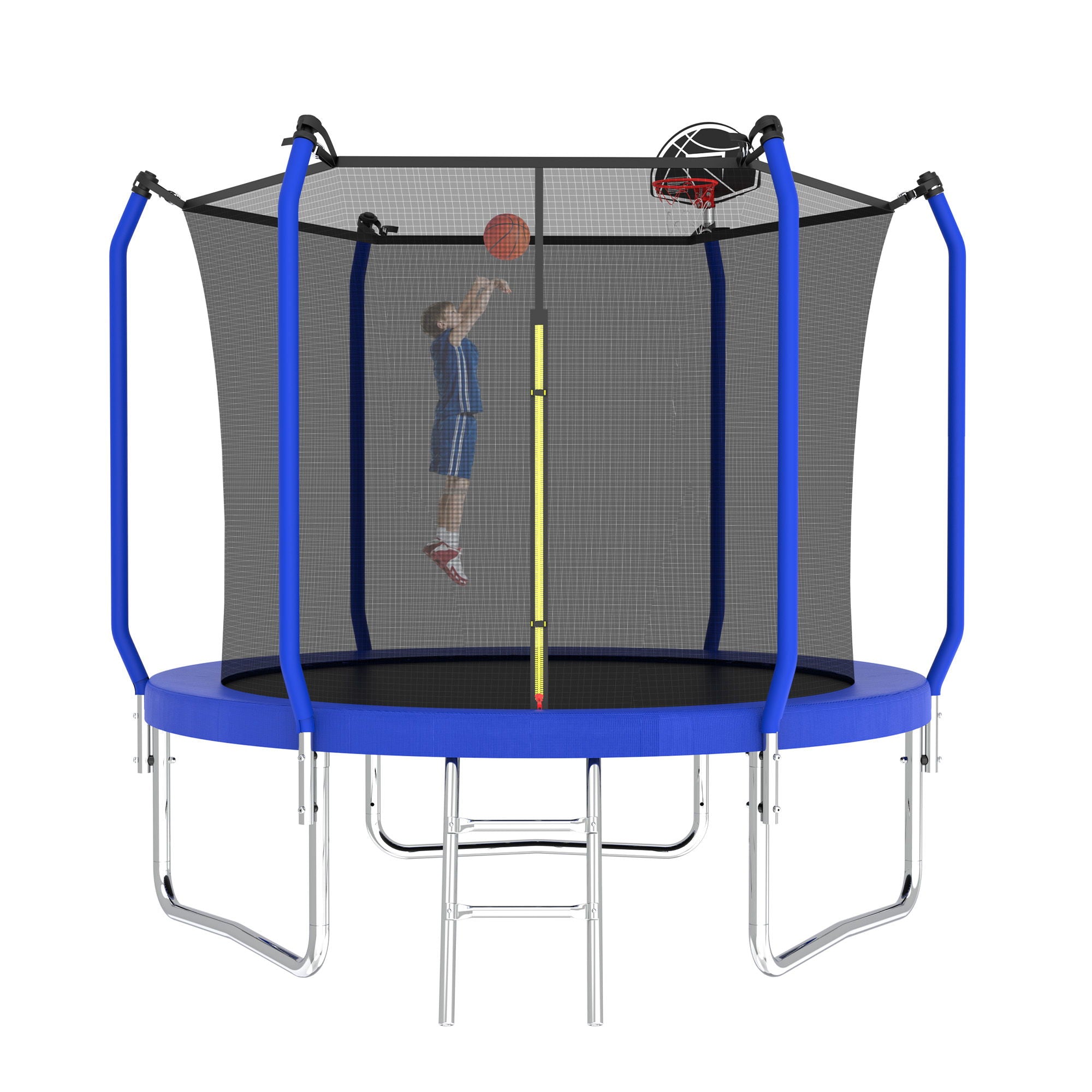 Trampoline With Basketball Hoop, Astm Approved Reinforced Type Outdoor Trampoline With Enclosure Net