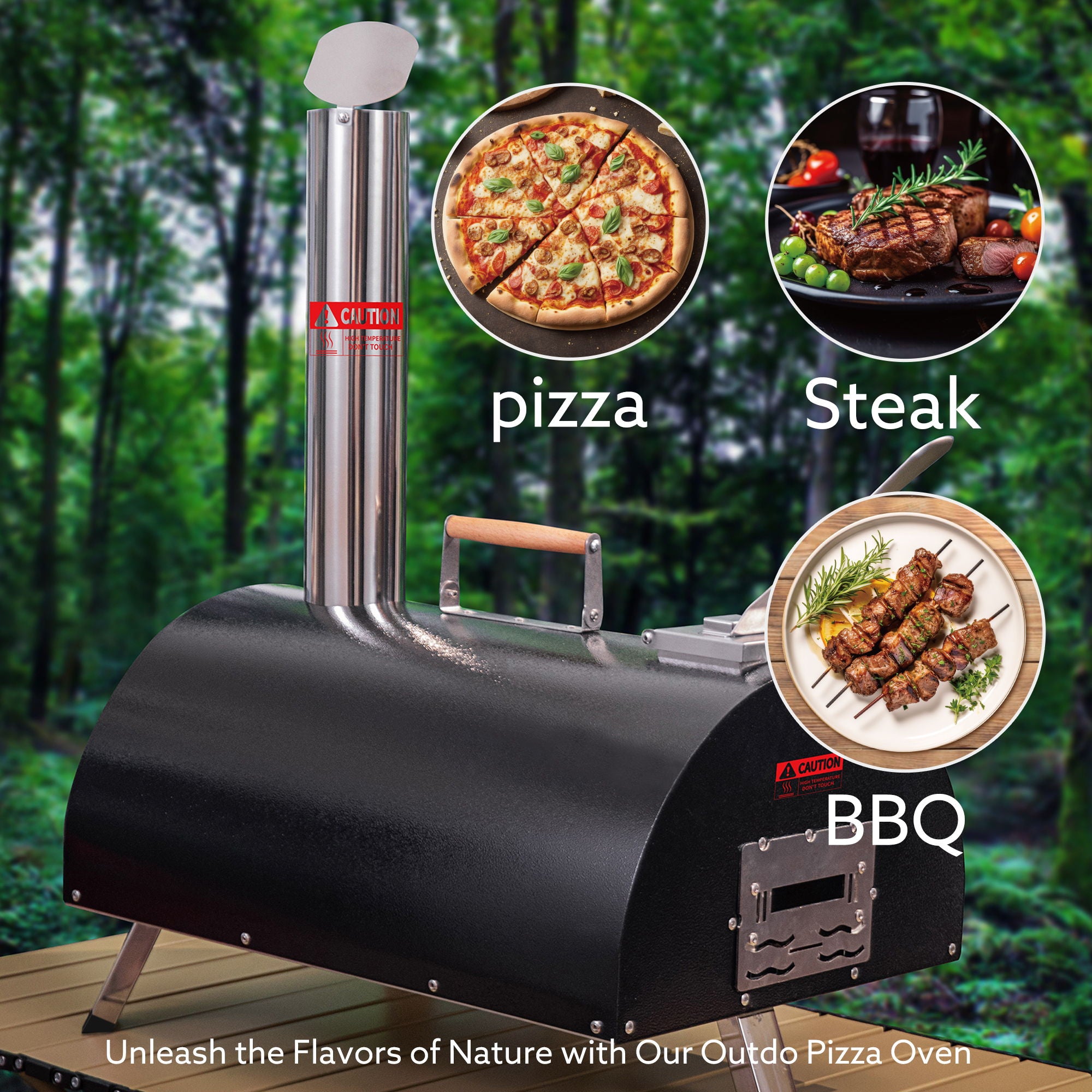 Pizza Oven Outdoor 12" Automatic Rotatable Pizza Ovens Portable Stainless Steel Wood Fired Pizza Oven Pizza Maker With Built-In Thermometer Pizza Cutter Carry Bag