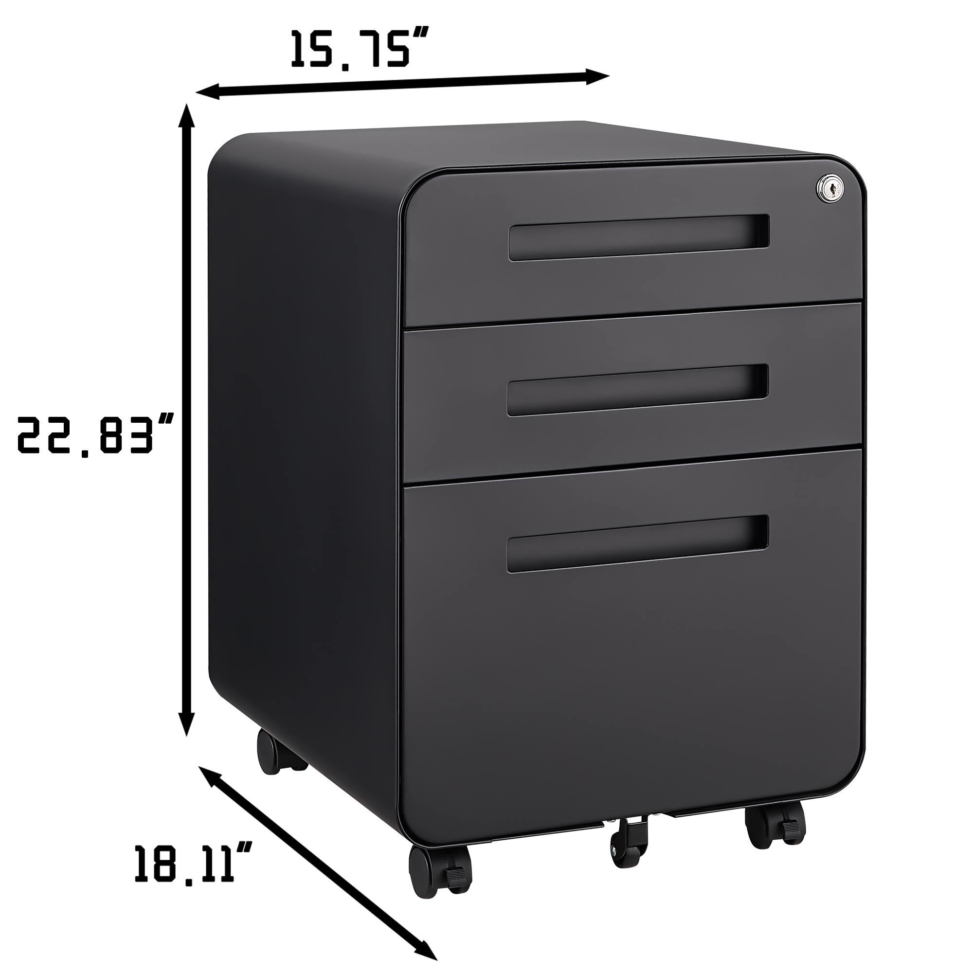 3 Drawer Mobile File Cabinet Under Desk Office, Simple Style Versatile Storage Cabinet For Legal / Letter / A4 Files, 5 Wheel Design Anti-Tilting Cold Rolled Steel Waterproof Moisture-Proof