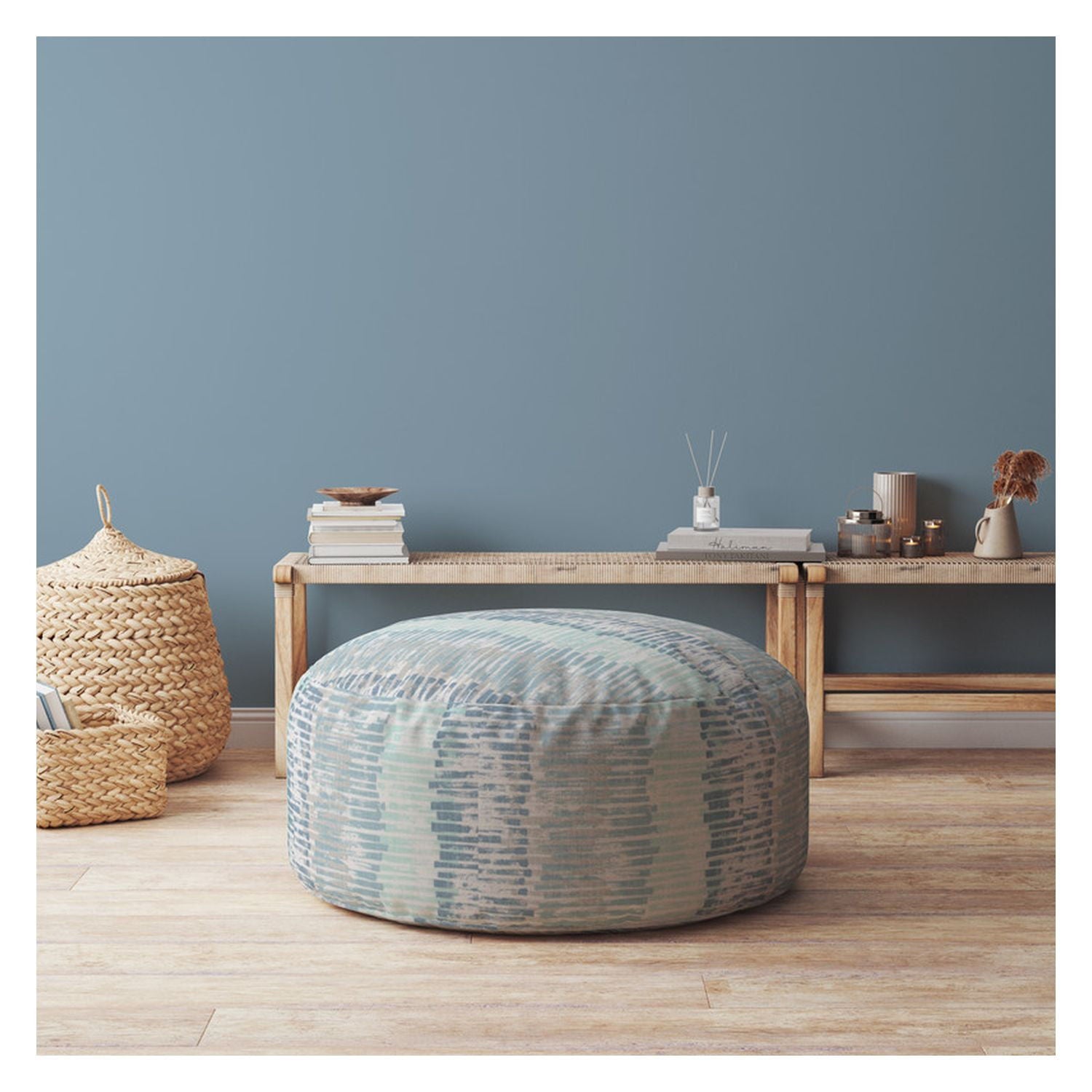 Round Abstract Pouf Ottoman - Blue