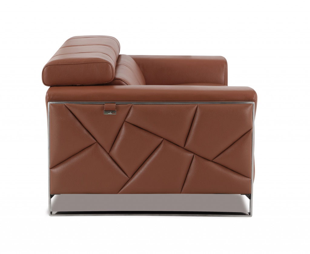 Italian Leather Loveseat - Camel / Silver