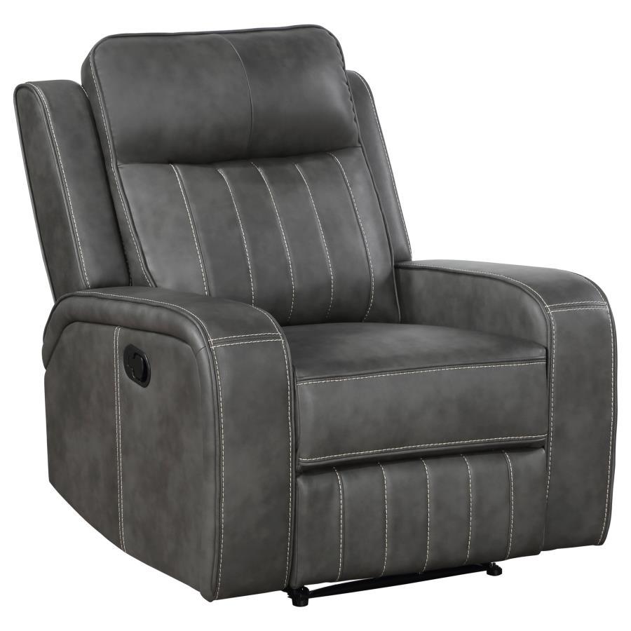 Raelynn - Upholstered Track Arm Recliner Dark Gray Manual Reclining by Coaster Fine Furniture | Bel Furniture