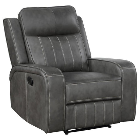 Raelynn - Upholstered Track Arm Recliner Dark Gray Manual Reclining by Coaster Fine Furniture | Bel Furniture