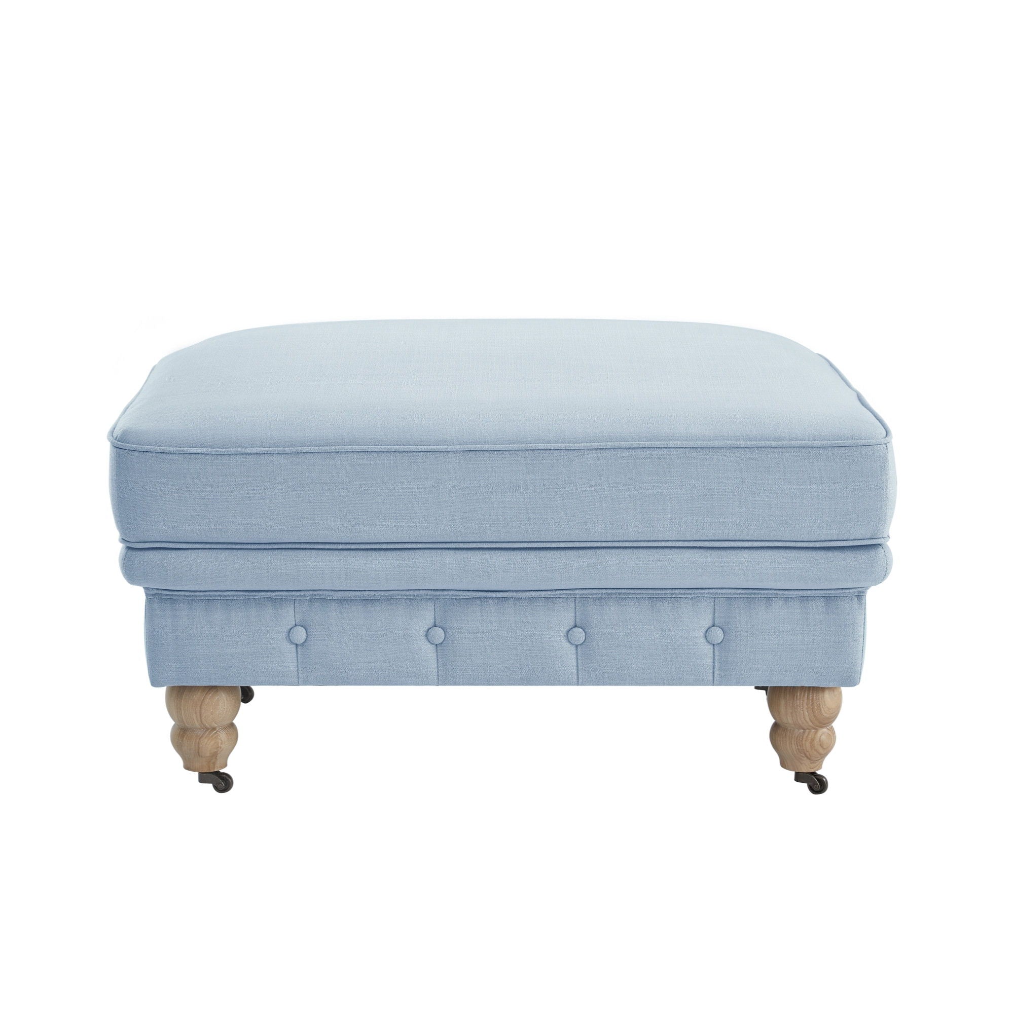 Linen Rolling Tufted Cocktail Ottoman - Light Blue / Natural