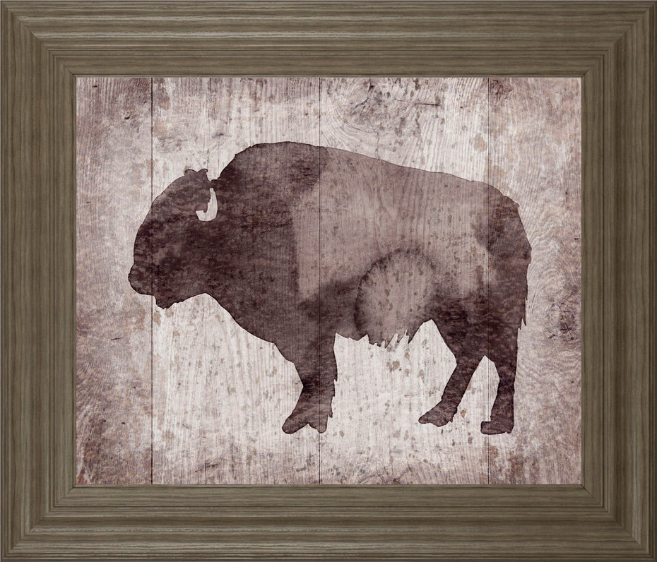 Wildness II-timber By Sandra Jacobs - Framed Bison Print Wall Art - Dark Brown