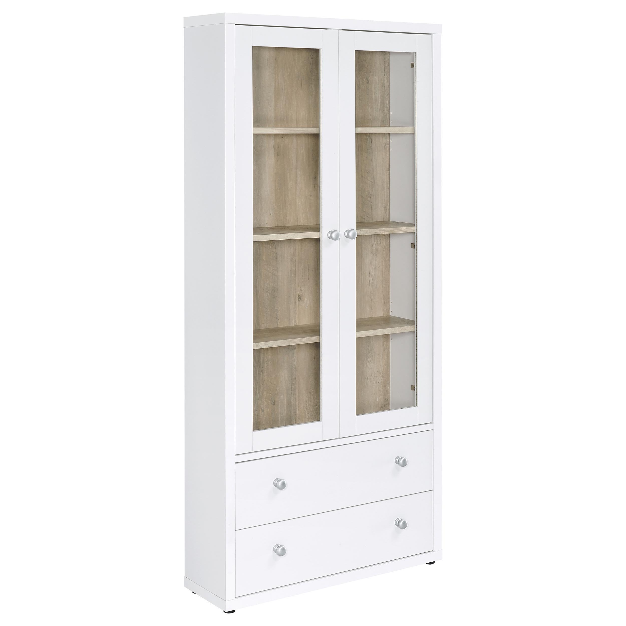 Hawthorne - 4-Shelf Glass Door Tall Cabinet With Drawers - White