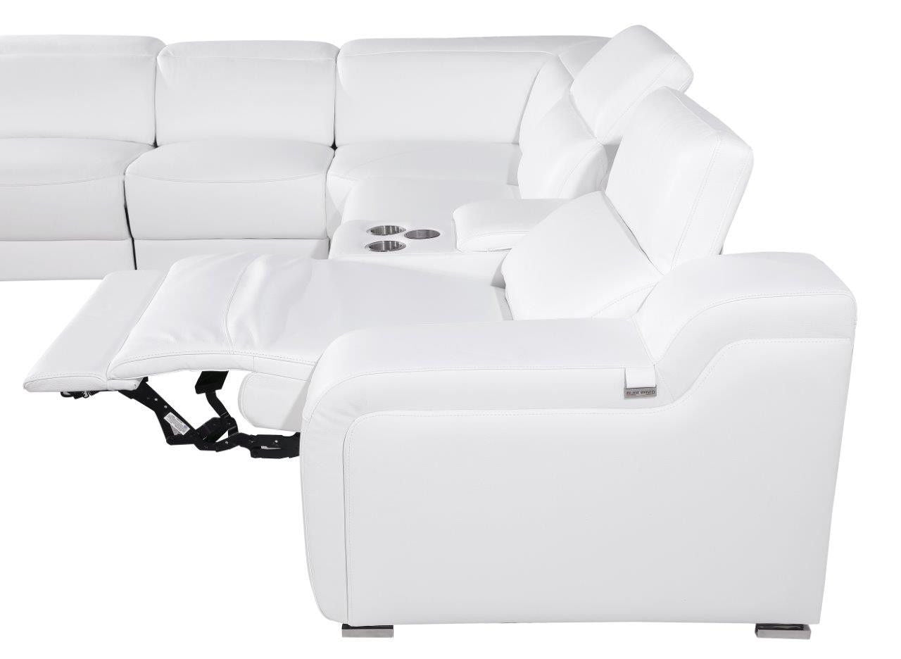 Italian Leather Power Reclining Seats L Shaped Seven Piece Corner Sectional With Console - White