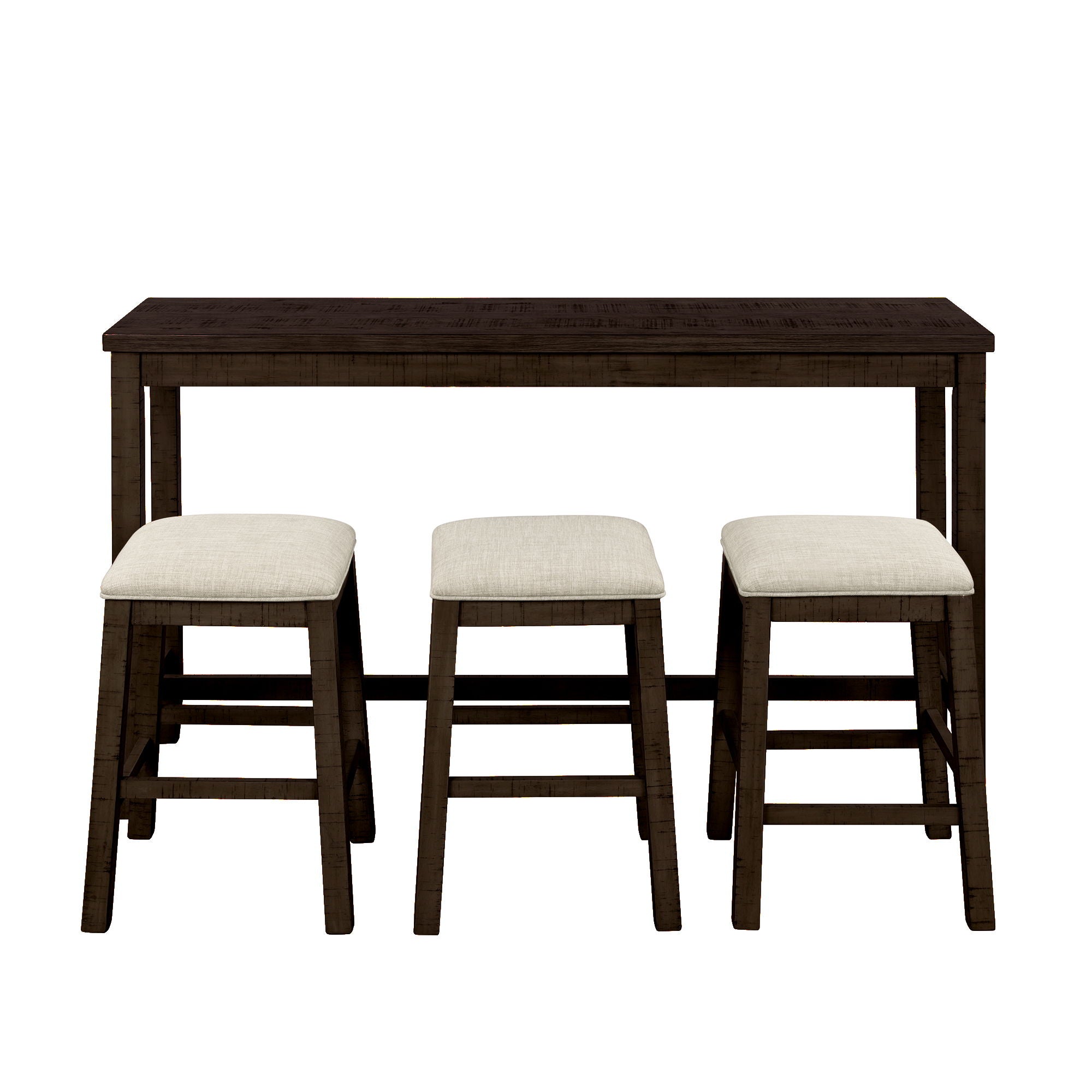 Topmax - 4 Pieces Counter Height Table With Fabric Padded Stools, Rustic Bar Dining Set With Socket