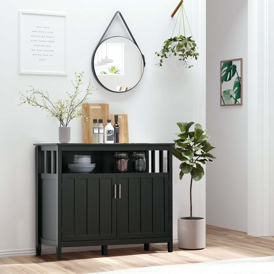 Homcom - Sideboard Buffet Cabinet, Kitchen Cabinet, Coffee Bar Cabinet With 2 Doors And Adjustable Shelves For Entryway Living Room - Black