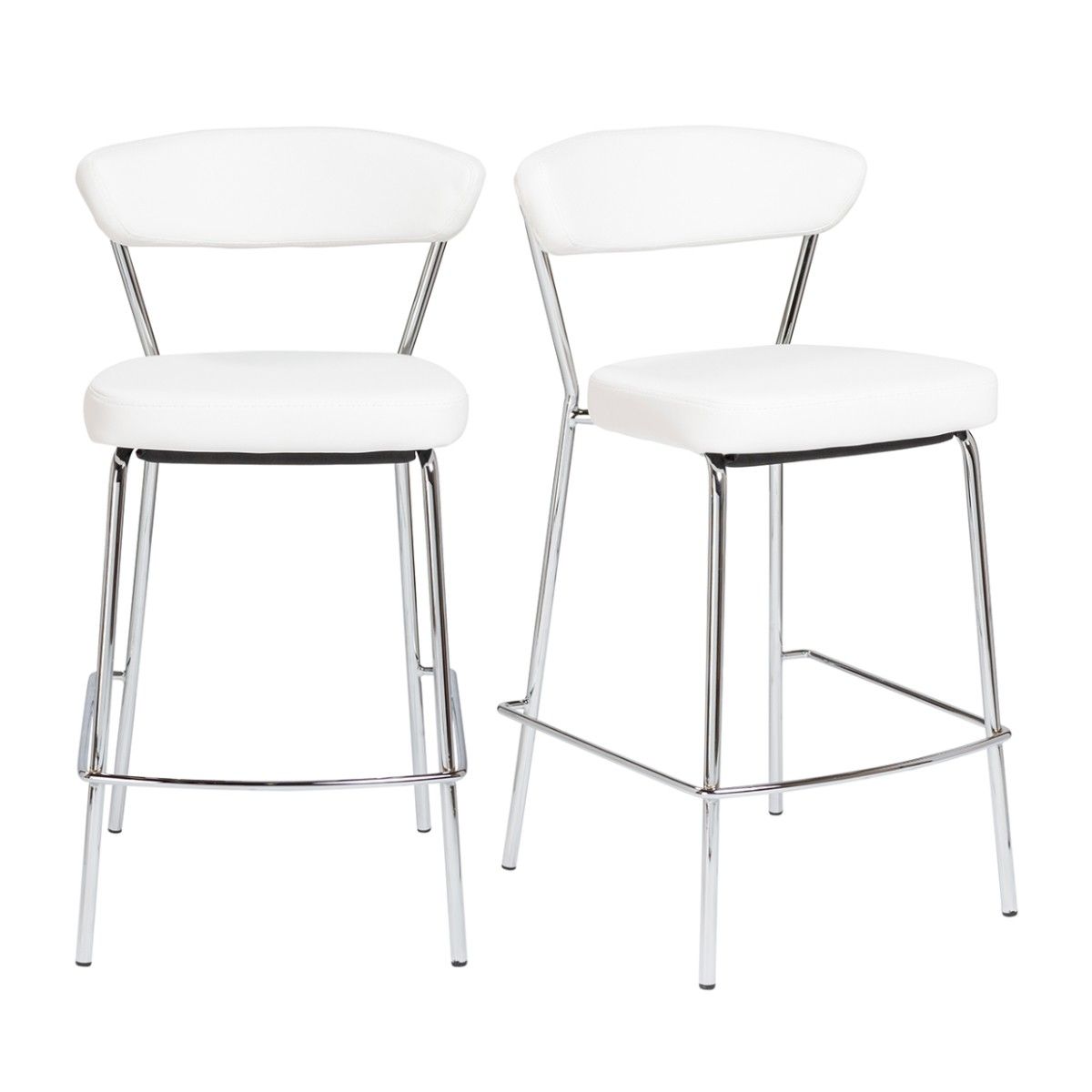 Steel Low Back Counter Height Bar Chairs (Set of 2) - White / Silver