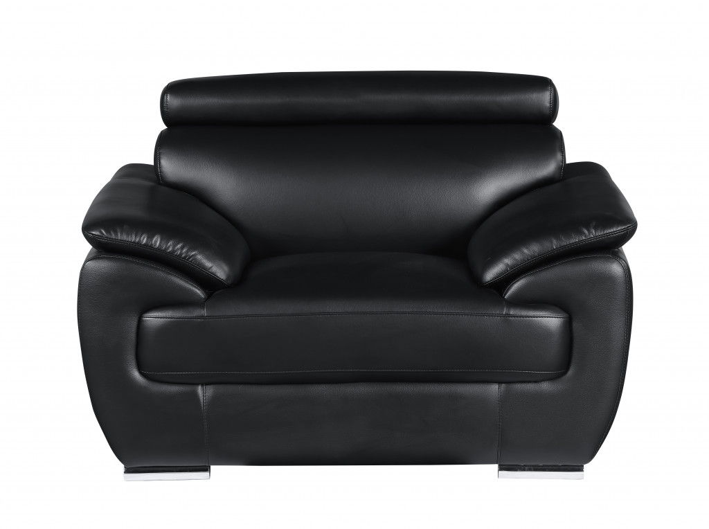 Three Piece Six Person Genuine Leather Indoor Seating Set - Black