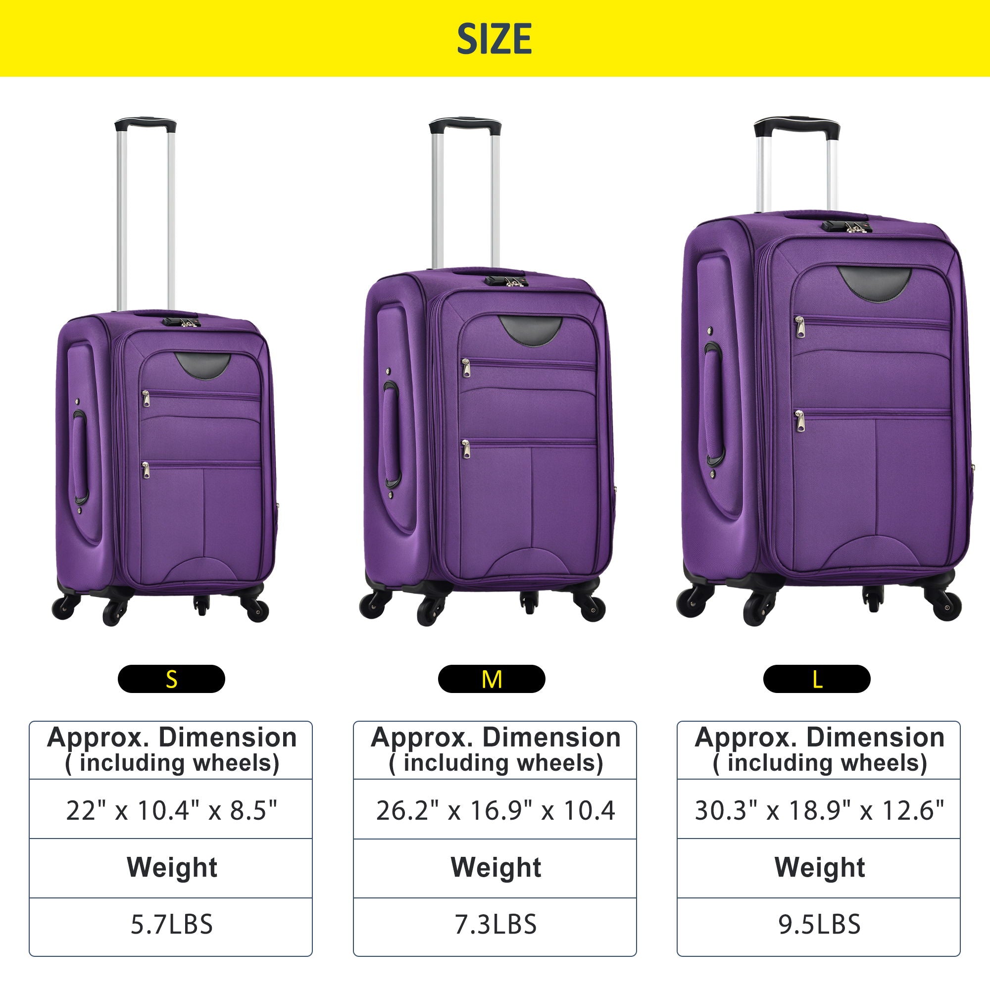 Softside Luggage Expandable 3 Piece Set Suitcase Upright Spinner Softshell Lightweight Luggage Travel Set