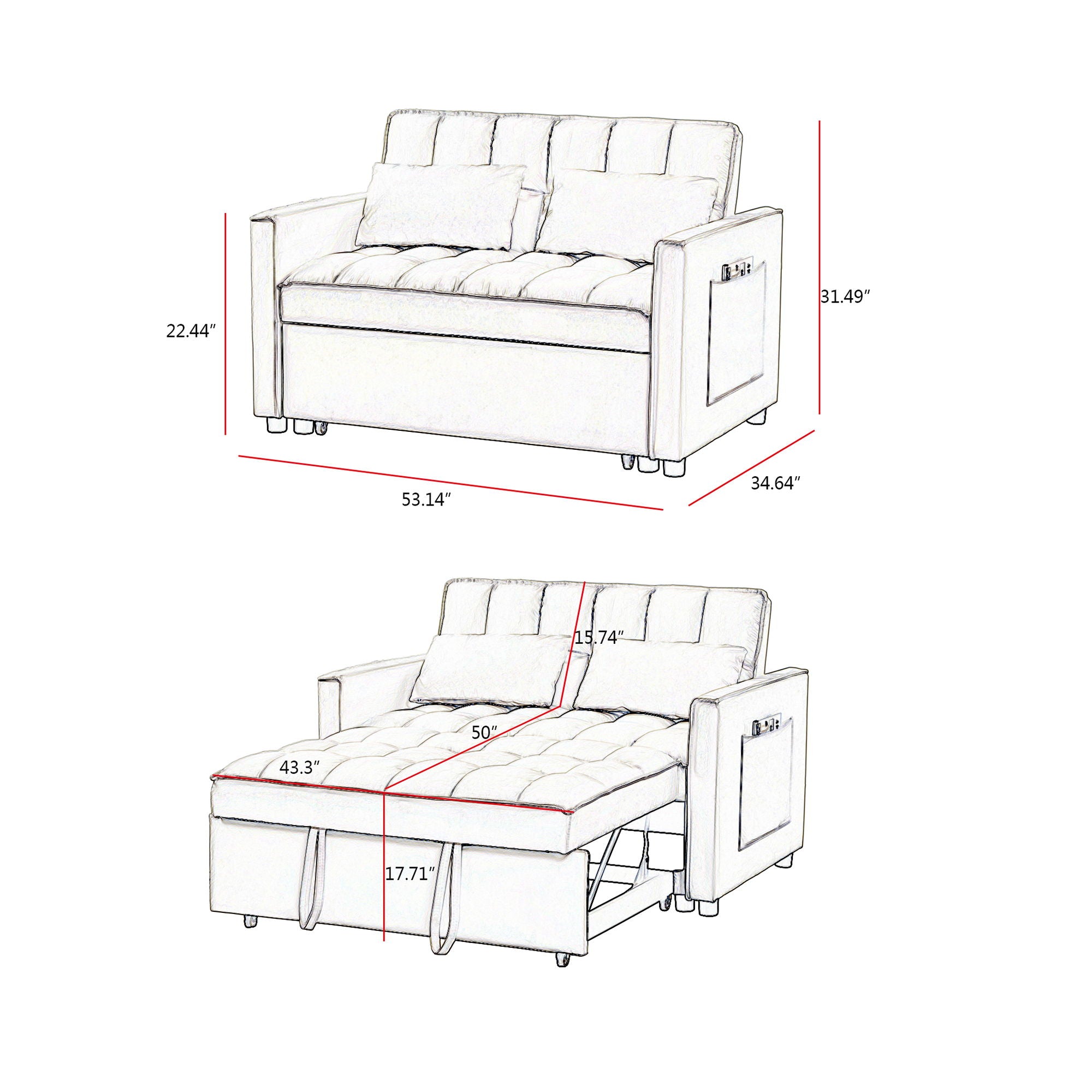 Velvet Loveseat Sofa Bed